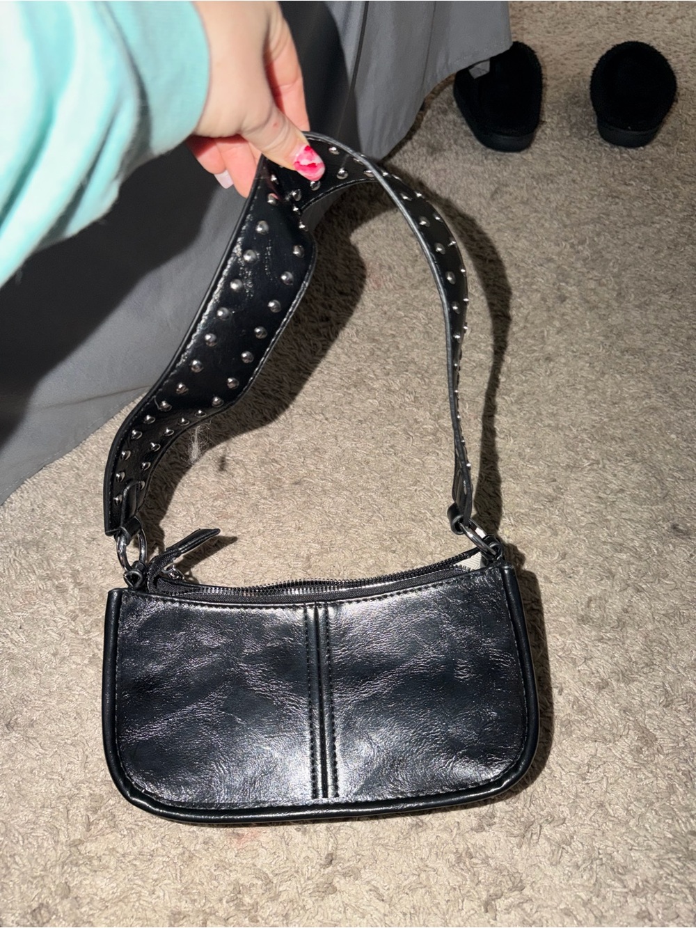 Black Studded Shoulder Bag